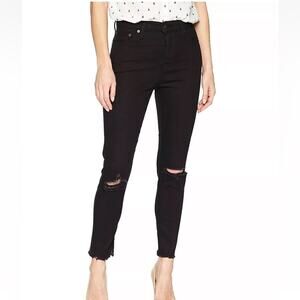 Levi's Wedgie Skinny Denim Jeans Black Distressed Raw Hem Button Fly Size 30